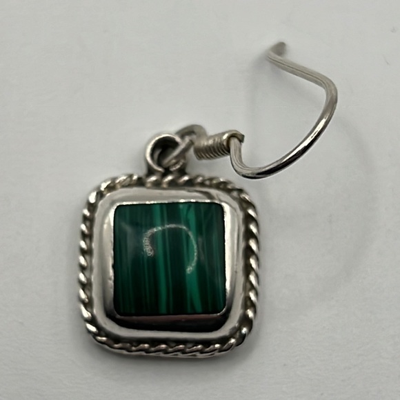 TAXCO TJ-64 MALACHITE AND STERLING SILVER DANGLE EARRINGS - Picture 2 of 6